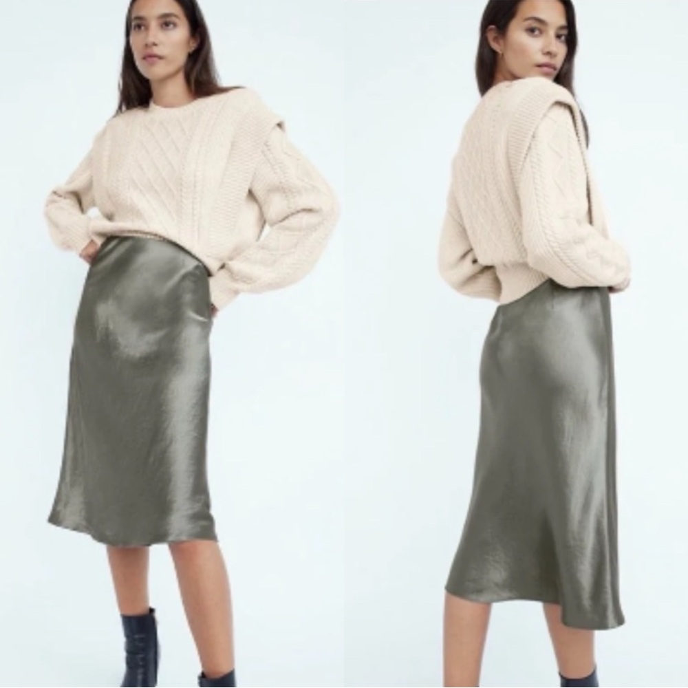 ARITZIA Babaton Slip Satin Taupe Gray Midi Skirt